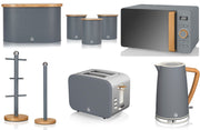 Swan Nordic Grey 1.7L Jug Kettle, 2 Slice Toaster, 800W 20L Microwave, Bread Bin,  Canisters, Mug Tree & Towel Pole Matching Set