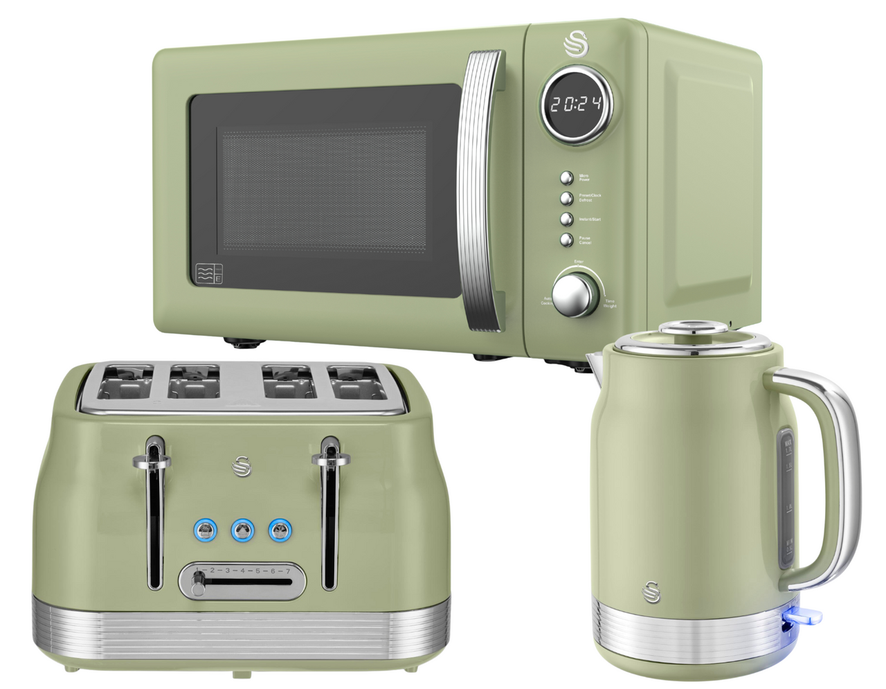 Swan Retro Revive Green Jug Kettle 4 Slice Toaster & 800W Microwave Kitchen Set0