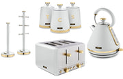 Tower Cavaletto White Kettle 4 Slice Toaster Canisters Mug Tree & Towel Pole Set of 7