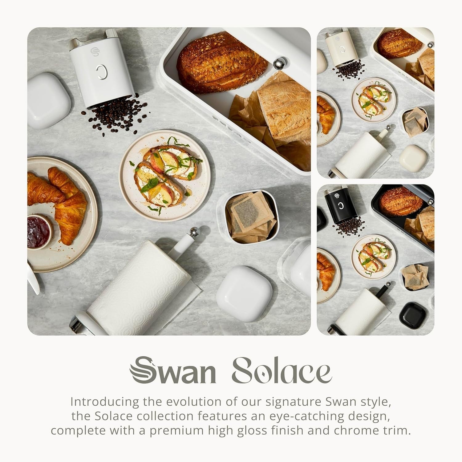 Swan Solace White Breadbin Canisters Kitchen Roll Holder Storage Set Chrome Trim11