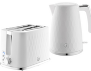 Swan Hexton White Kettle & 2 Slice Toaster Hexagonal Texture Chrome Accents0