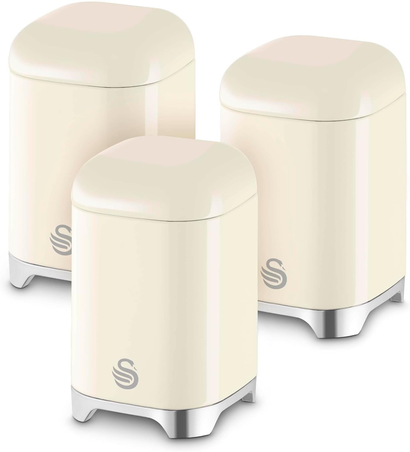 Swan Solace Cream Breadbin Canisters Kitchen Roll Holder Storage Set Chrome Trim9