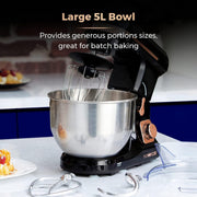 Tower 3-in-1 Stand Mixer 5L Bowl 1000W Motor Black and Rose Gold T12033RG1