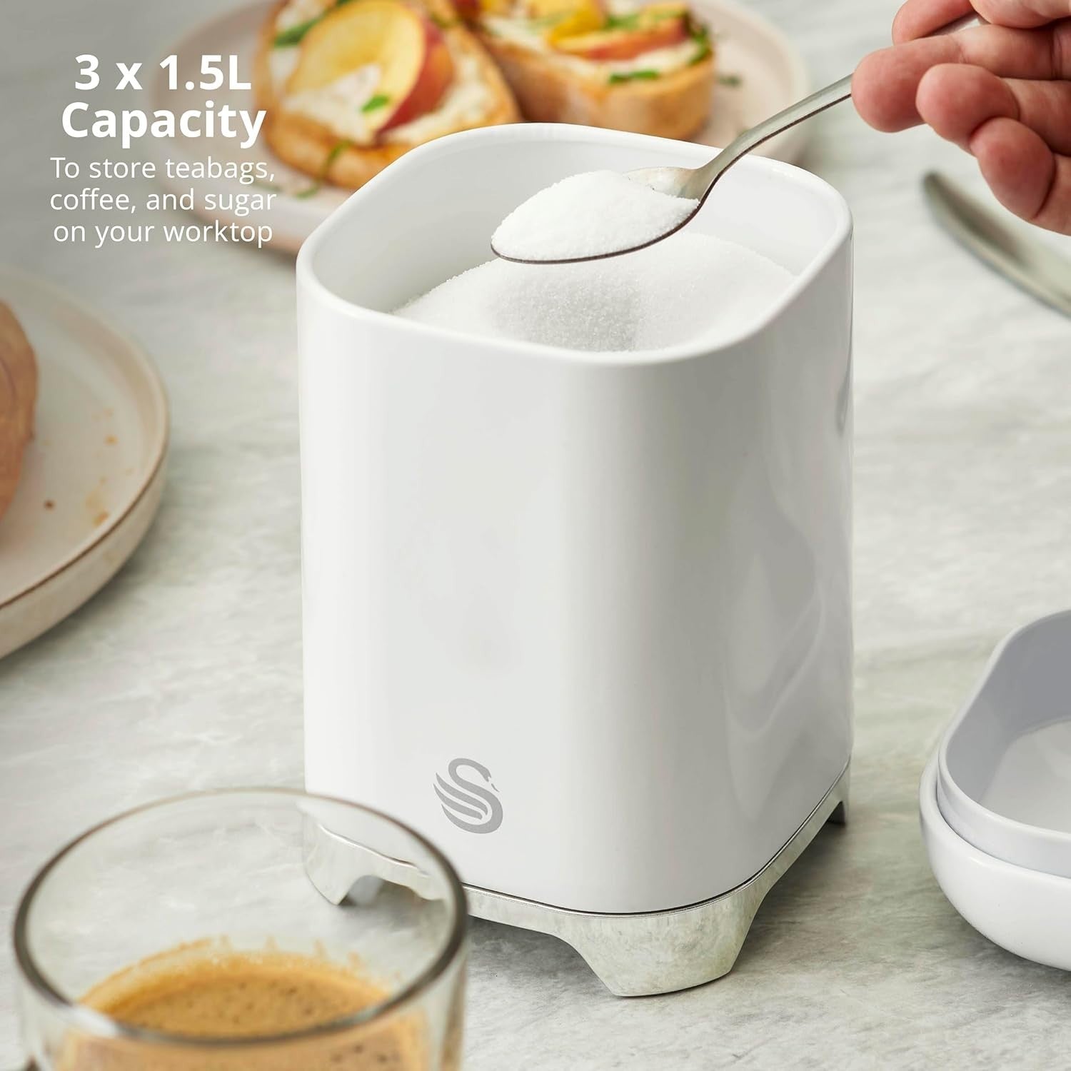 Swan Solace White Breadbin Canisters Kitchen Roll Holder Storage Set Chrome Trim10