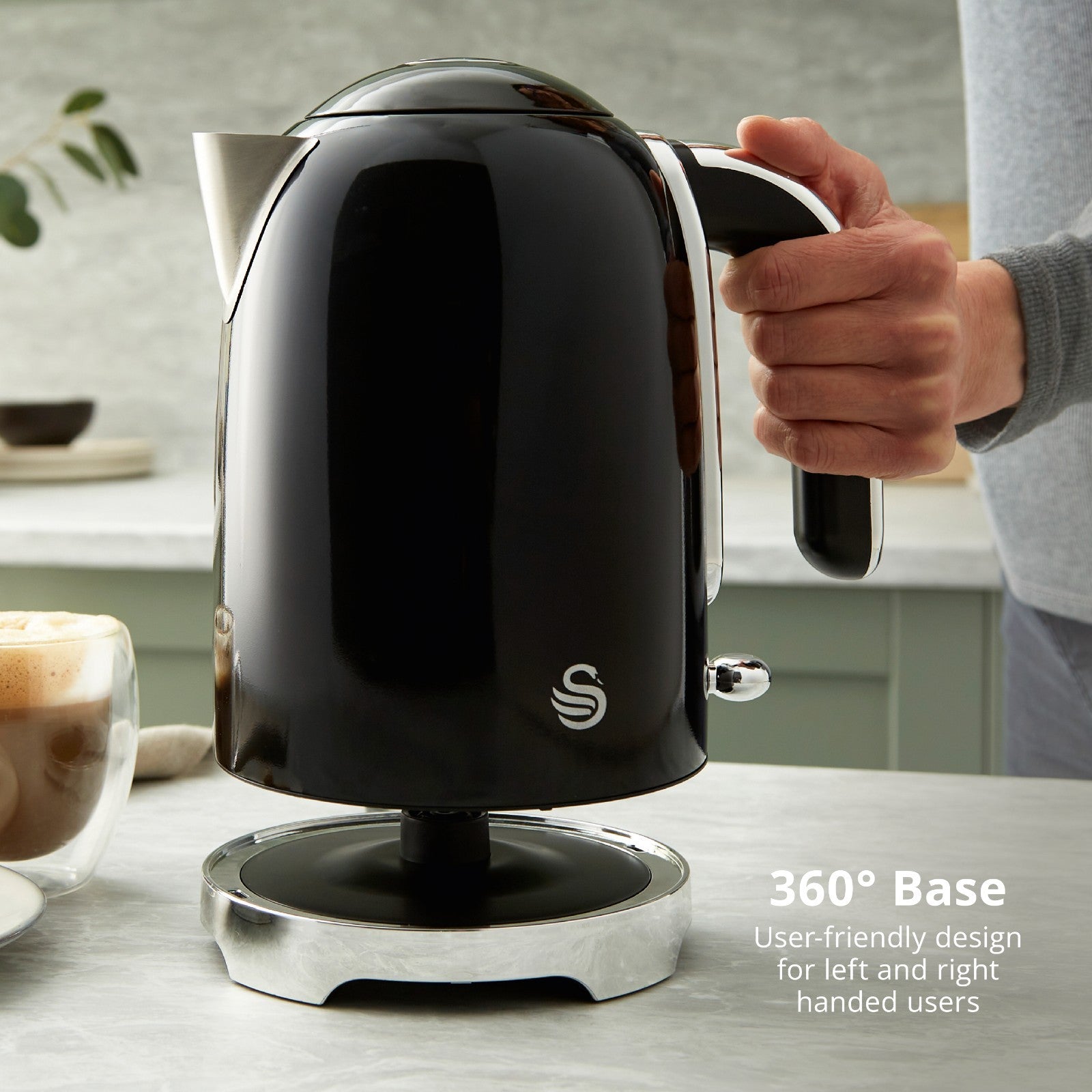 Swan Solace Black Kettle Toaster Breadbin Canisters Matching Kitchen  Set of 611