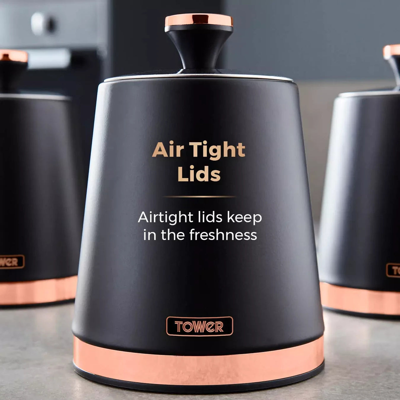 Tower Cavaletto Kettle, 2 Slice Toaster, 3 Canisters & Microwave Black Rose Gold1
