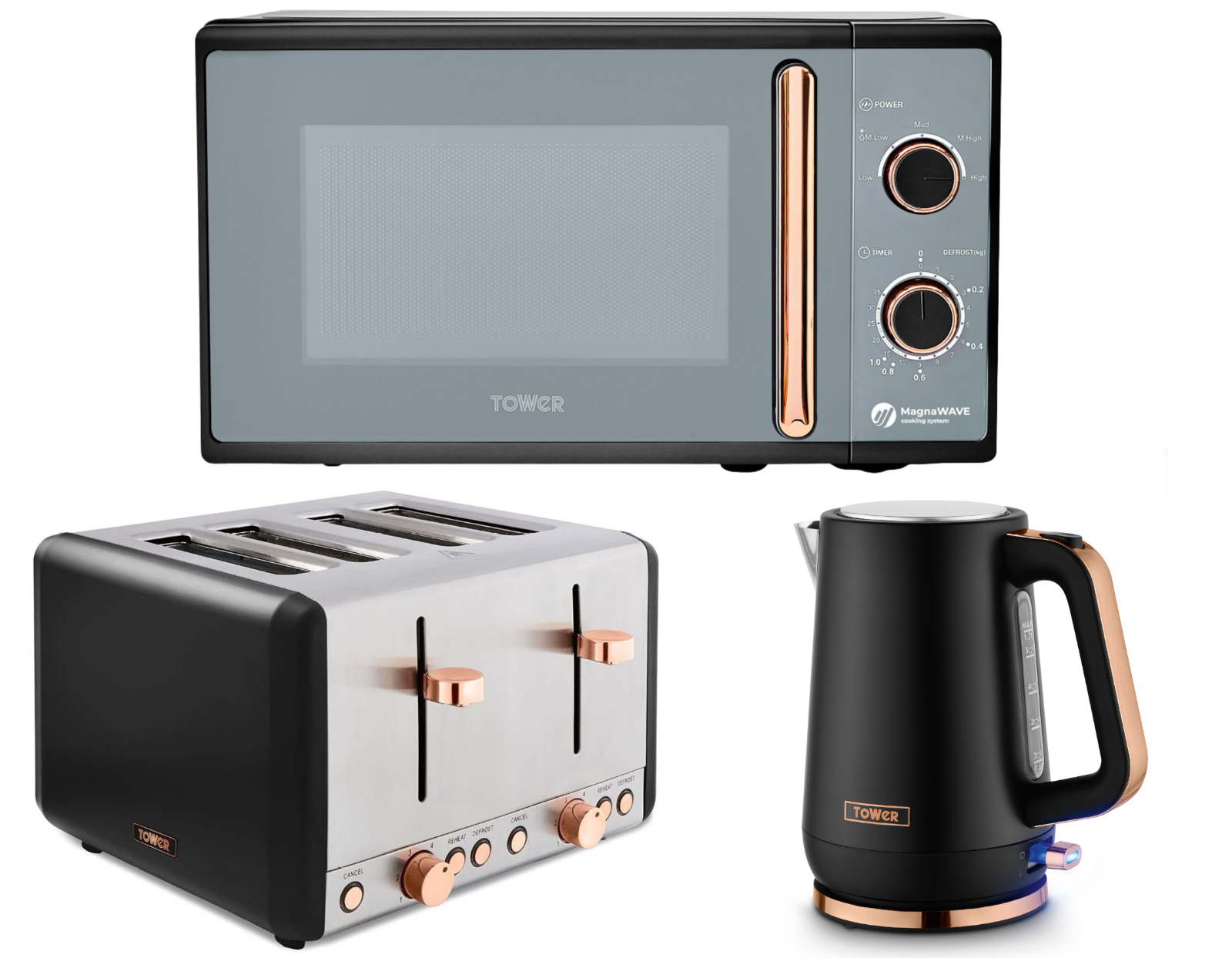 Tower Cavaletto Black Jug Kettle 4 Slice Toaster Microwave Kitchen Set0