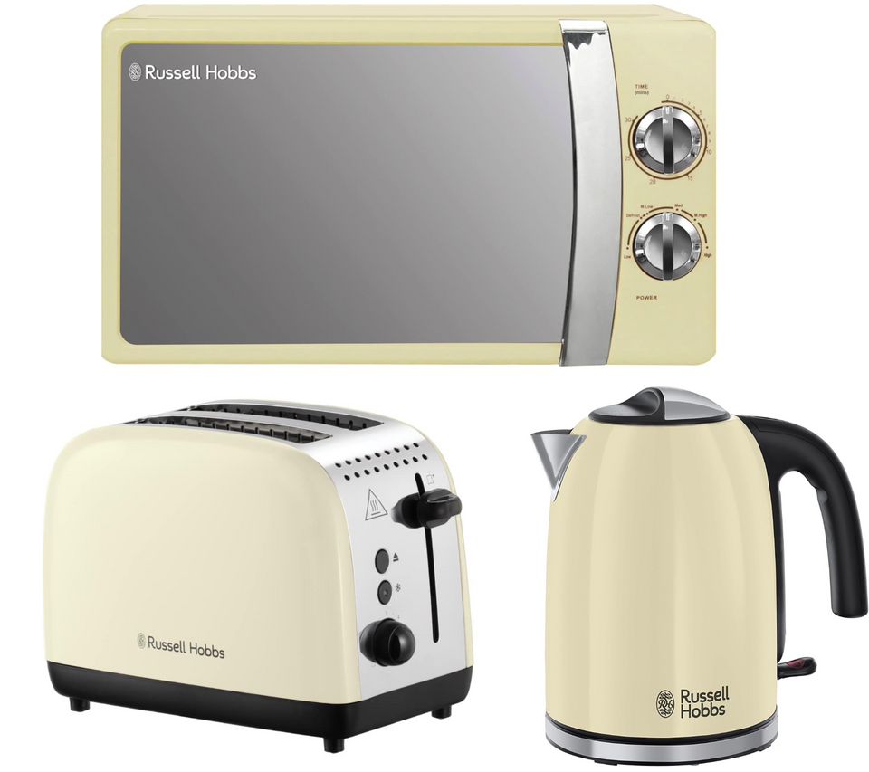 Russell Hobbs Colours Plus Cream Kettle 2 Slice Toaster Microwave Set