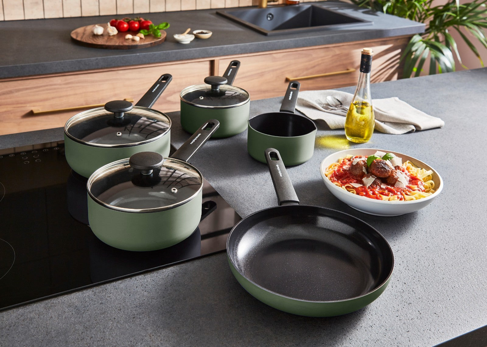 Morphy Richards 5 Piece Pan Set Green Recycled Aluminium Cookware Set 8590011