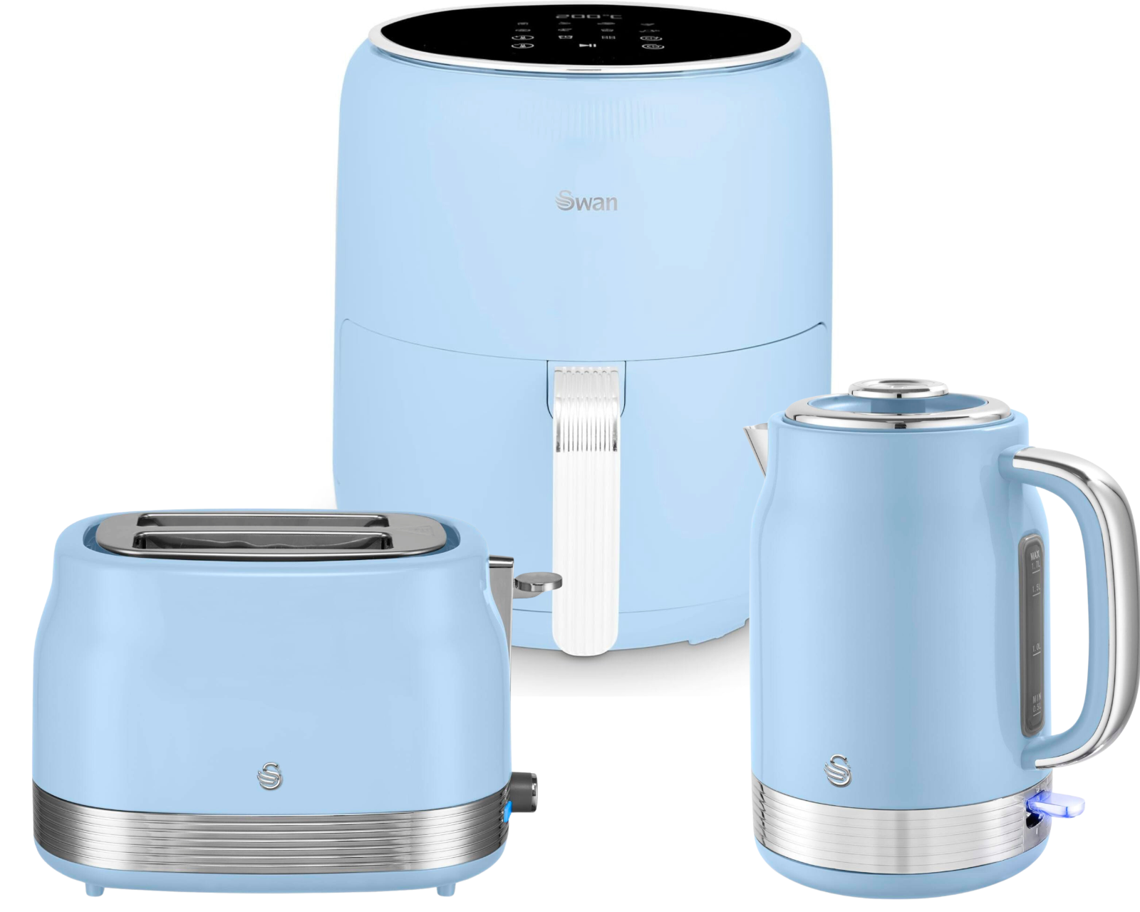 Swan Retro Blue Kitchen Set Kettle Toaster & 4.5L Digital Air Fryer Bundle Set0