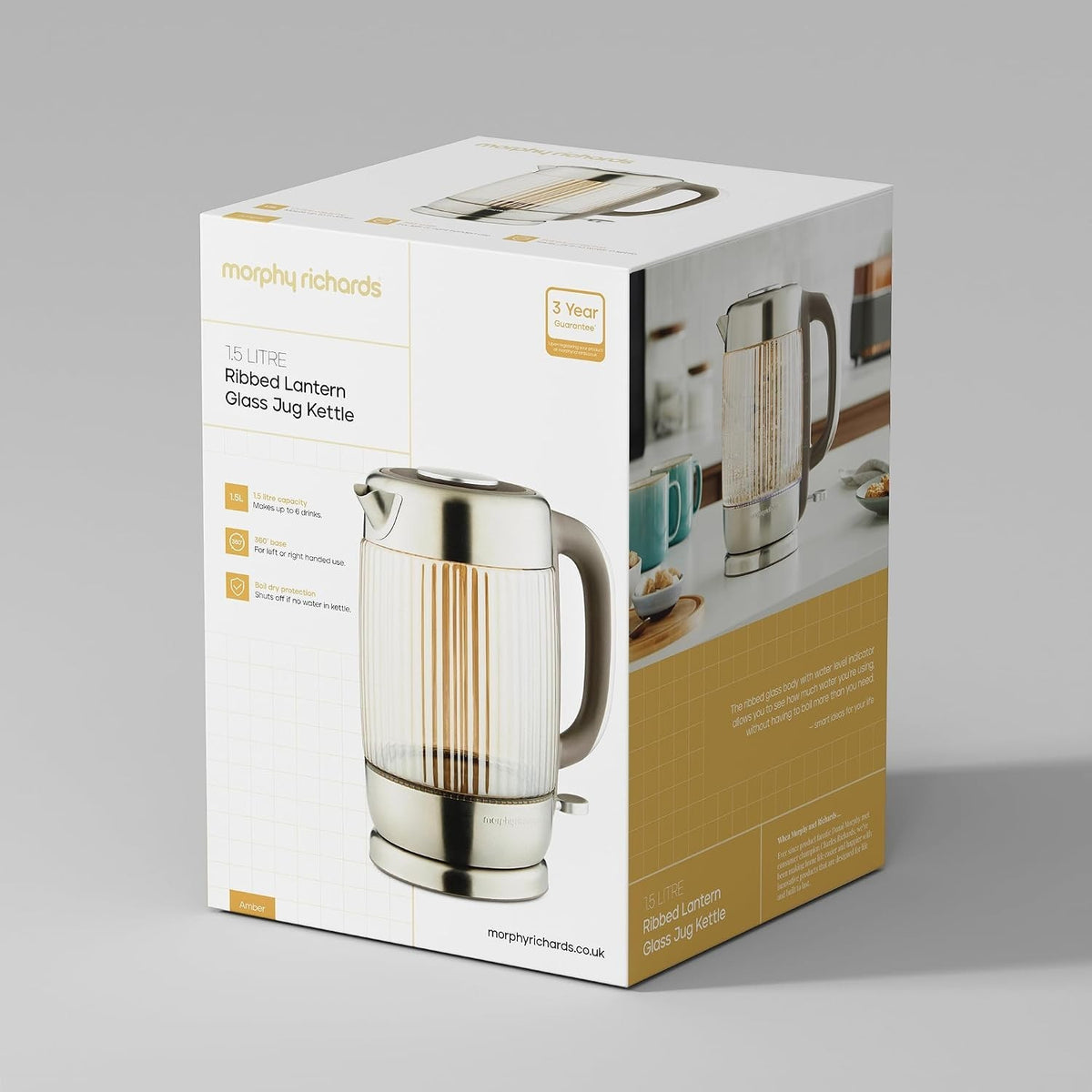 Morphy Richards Lantern Amber Glass 1.5L 3KW Ribbed Jug Kettle6
