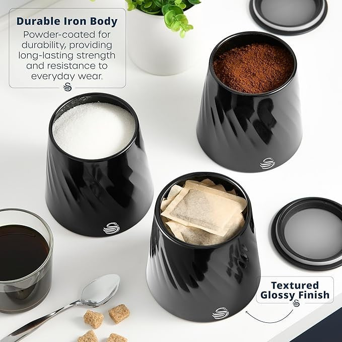 Swan Windsor Black Breadbin and 3 Canisters Matching Kitchen Storage Set7