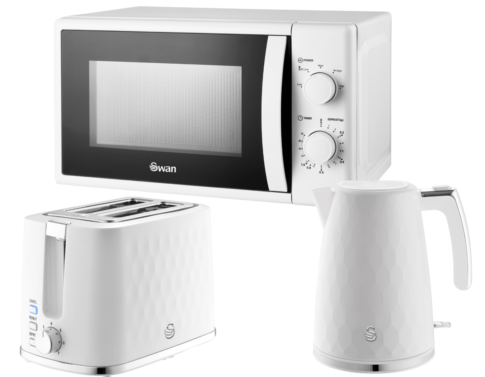 Swan Hexton White Kettle 2 Slice Toaster Microwave SM4420WHT Kitchen Set0