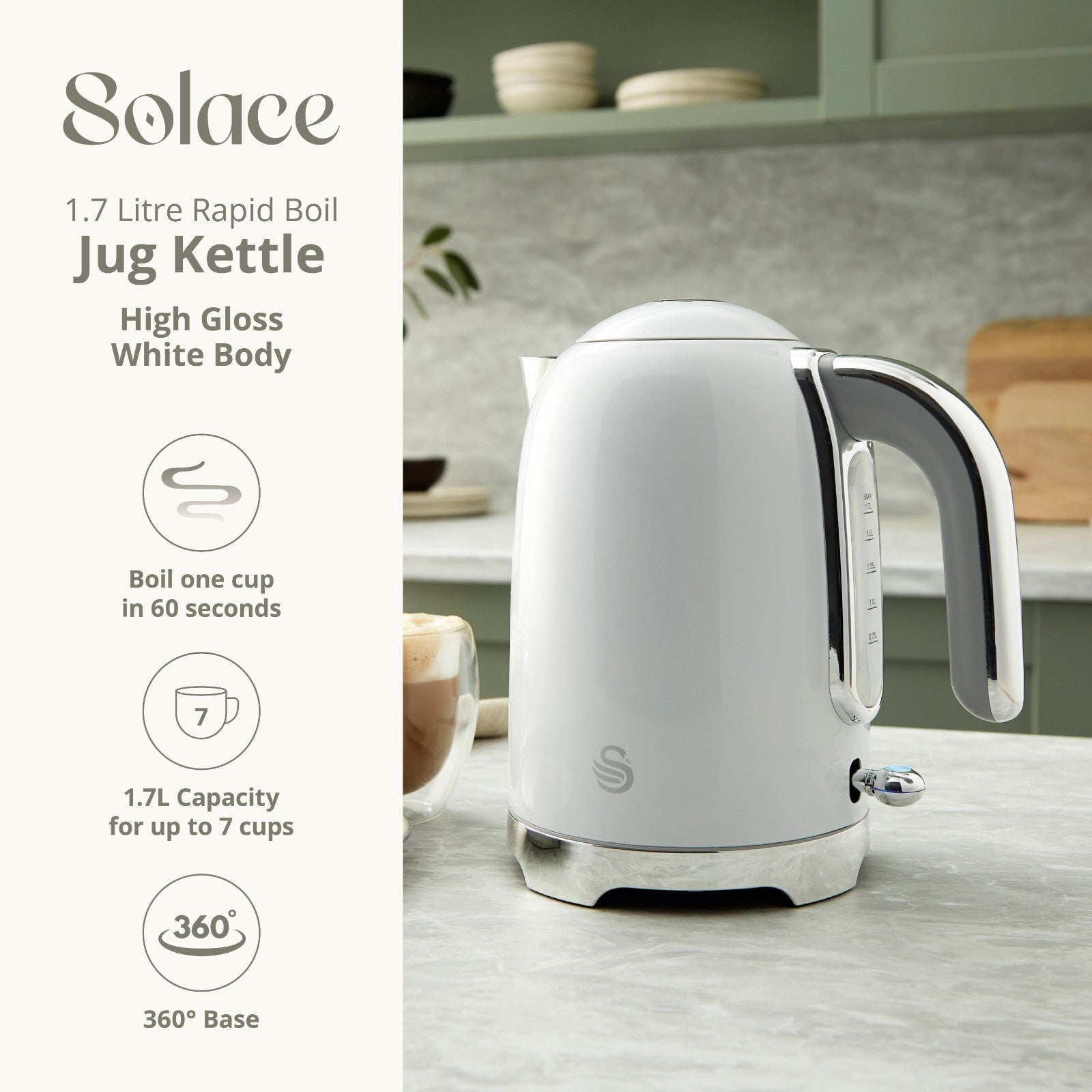 Swan Solace White Kettle Toaster and Canisters Matching Kitchen Set Chtome Trim1
