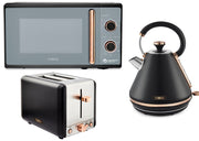 Tower Cavaletto Black Pyramid Kettle 2 Slice Toaster & Microwave Set with Rose Gold Accents