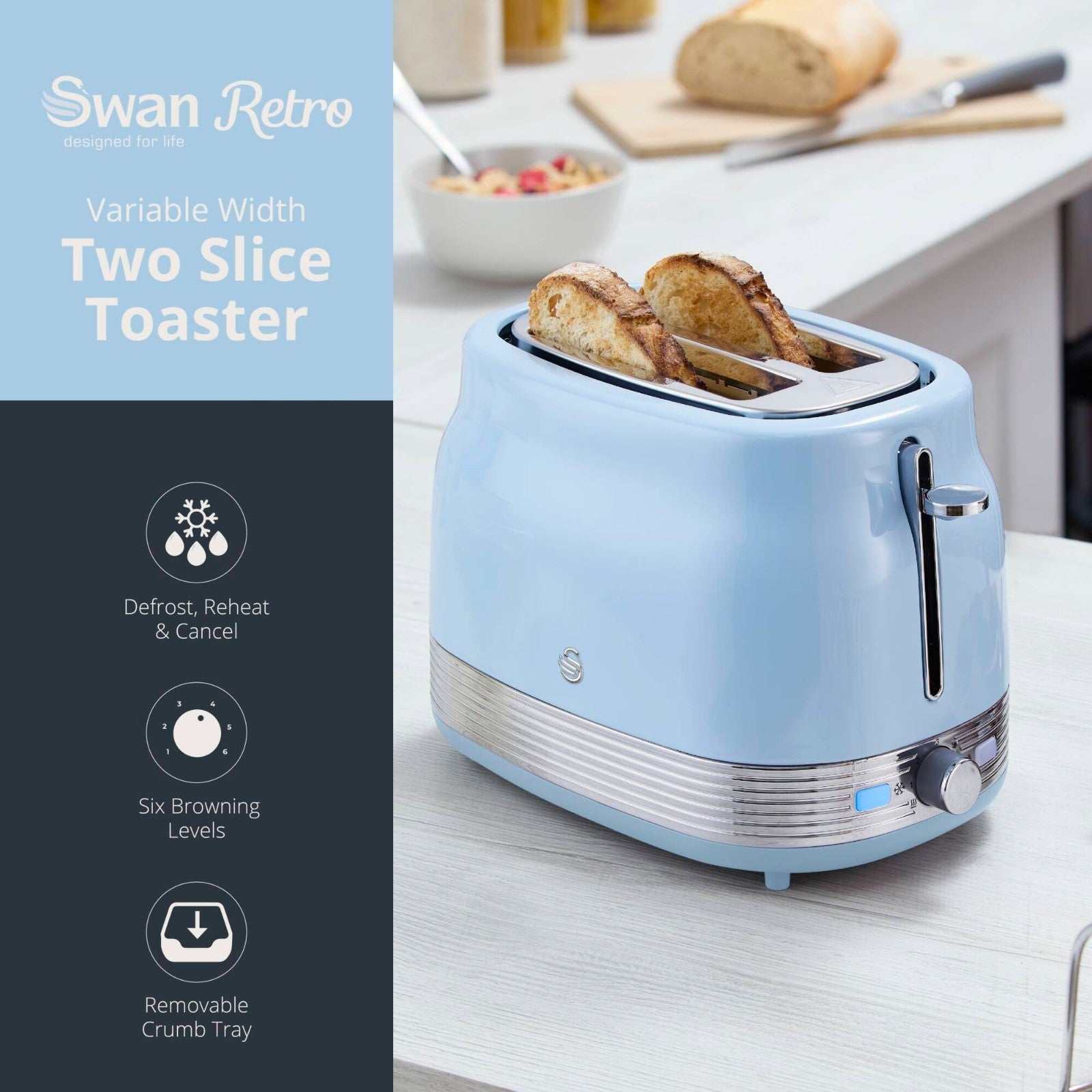 Swan Retro Blue Kitchen Set Kettle Toaster & 4.5L Digital Air Fryer Bundle Set2