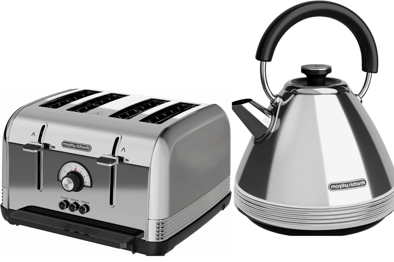 Morphy Richards Venture Retro Polished Steel Pyramid Kettle & 4 Slice Toaster