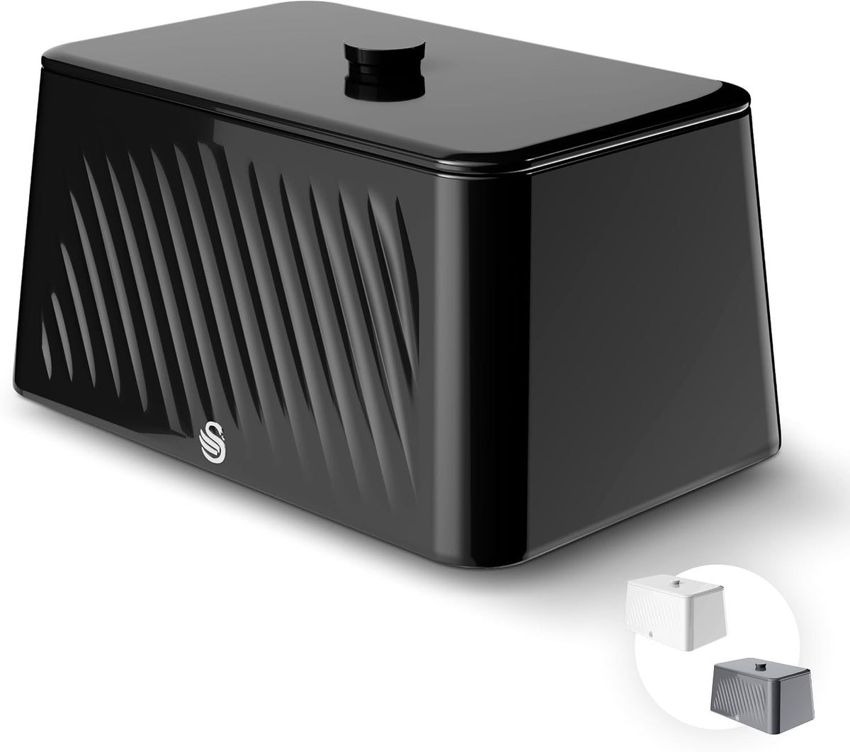 Swan Windsor Black 16L Bread Bin Iron Storage Chrome Handle SWKA18539BLK5