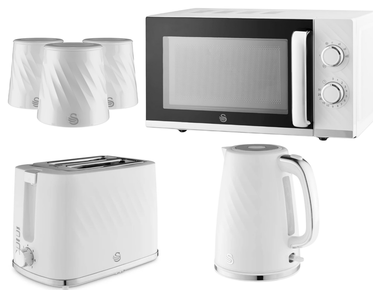 Swan Windsor White Kettle Toaster Microwave Canisters Matching Kitchen Bundle0