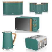 Swan Nordic Green 1.7L Kettle, 4 Slice Toaster, 800W 20L Microwave, Bread Bin & Canisters Matching Set