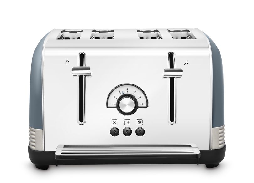 Morphy Richards Venture Retro Basalt 1.5L 3KW Pyramid Kettle & 4 Slice Toaster. Elegant Matching Retro Style Set in Grey/Blue Colour