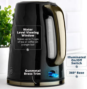 Swan Windsor Black Gunmetal & Brass 1.7L 3kW Rapid Boil Kettle SK14611GBLK2