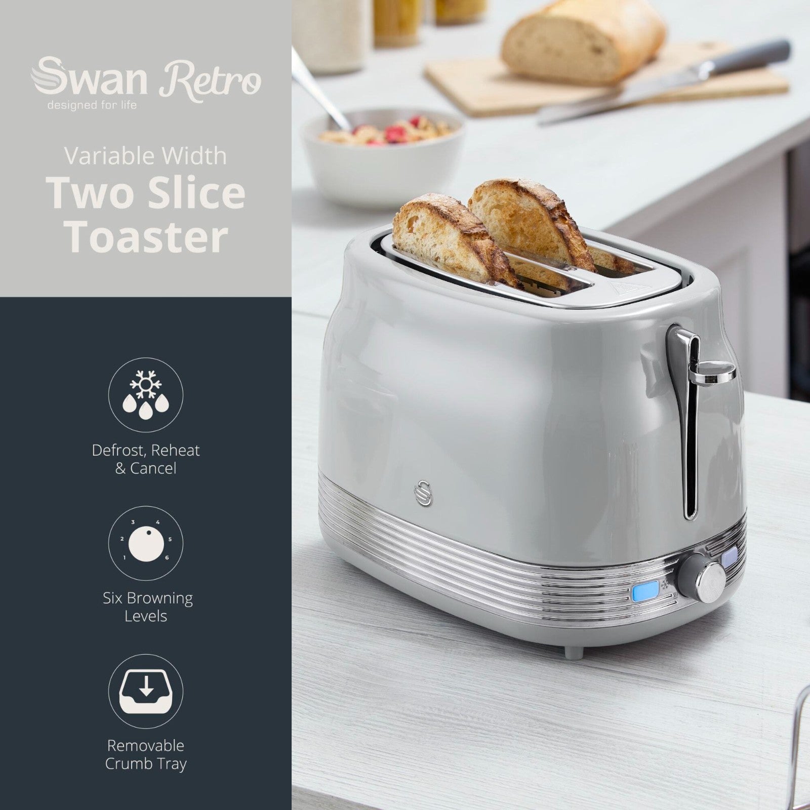 Swan Retro Revive Grey StoveTop Design Kettle 2 Slice Toaster & 4.5L Air Fryer2