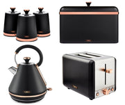 Tower Cavaletto Pyramid Kettle 2 Slice Toaster Canisters BreadBin Black & Rose Gold