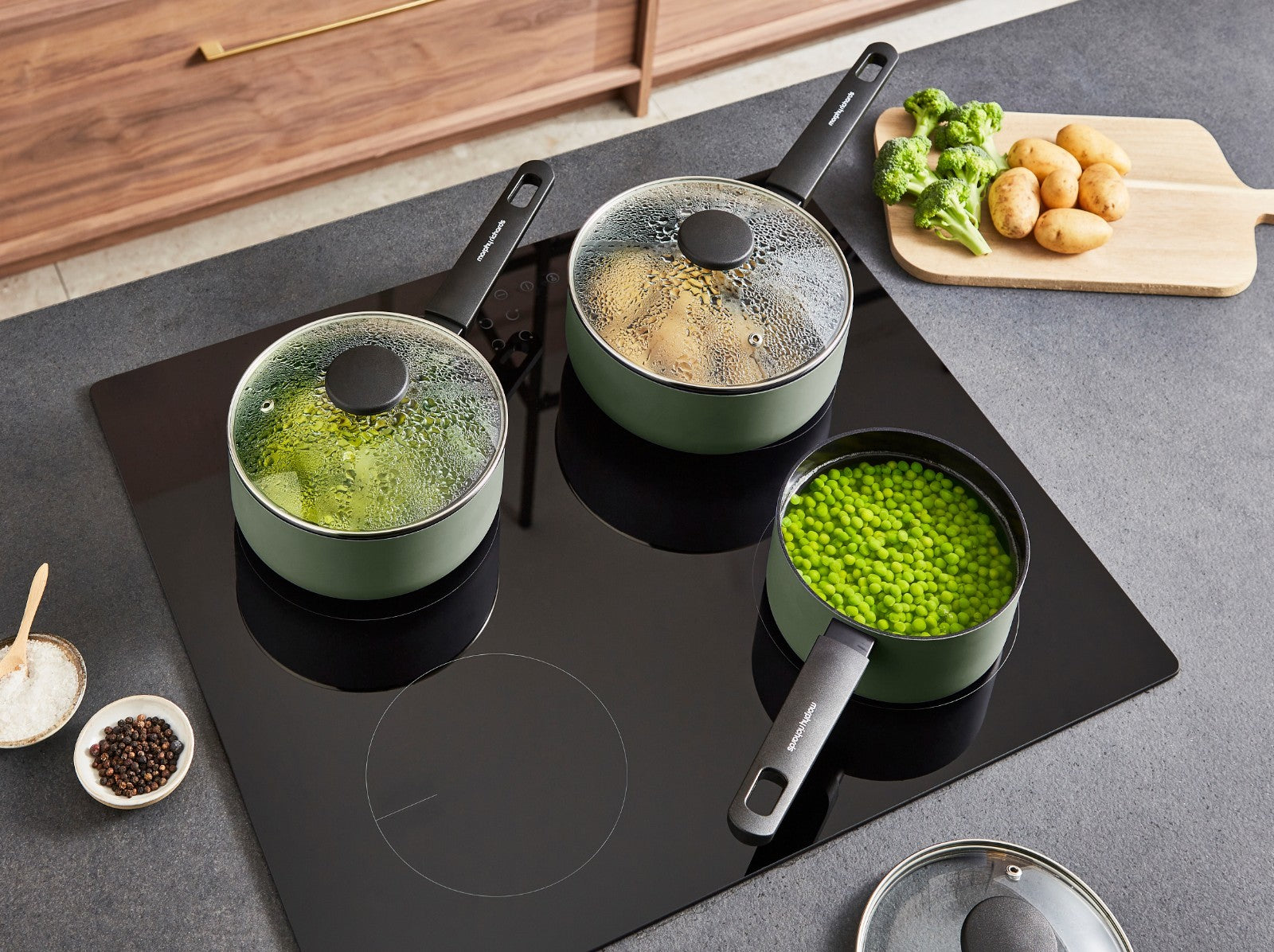 Morphy Richards 3 Piece Pan Set Green Recycled Aluminium Saucepan Set 8590007