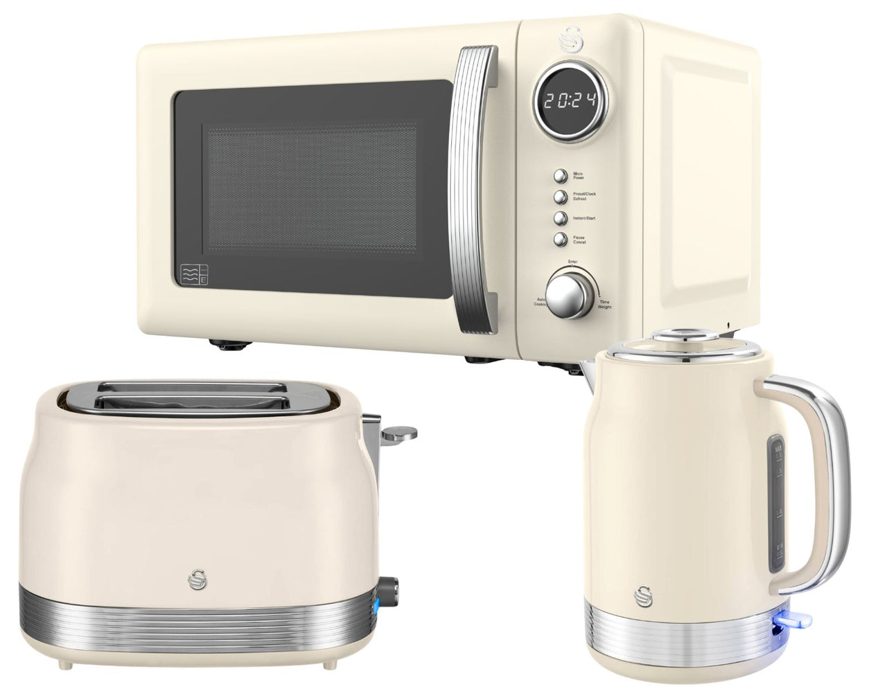 Swan Retro Revive Cream Jug Kettle 2 Slice Toaster Microwave Kitchen Bundle Set0
