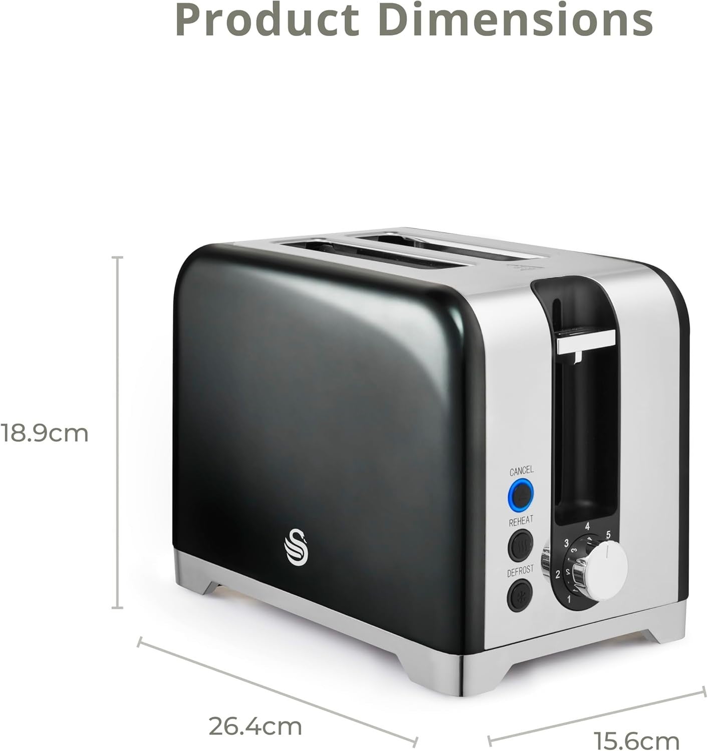 Swan Solace Graphite  Kettle & 2 Slice Toaster High Gloss Finish & Chrome Trim13