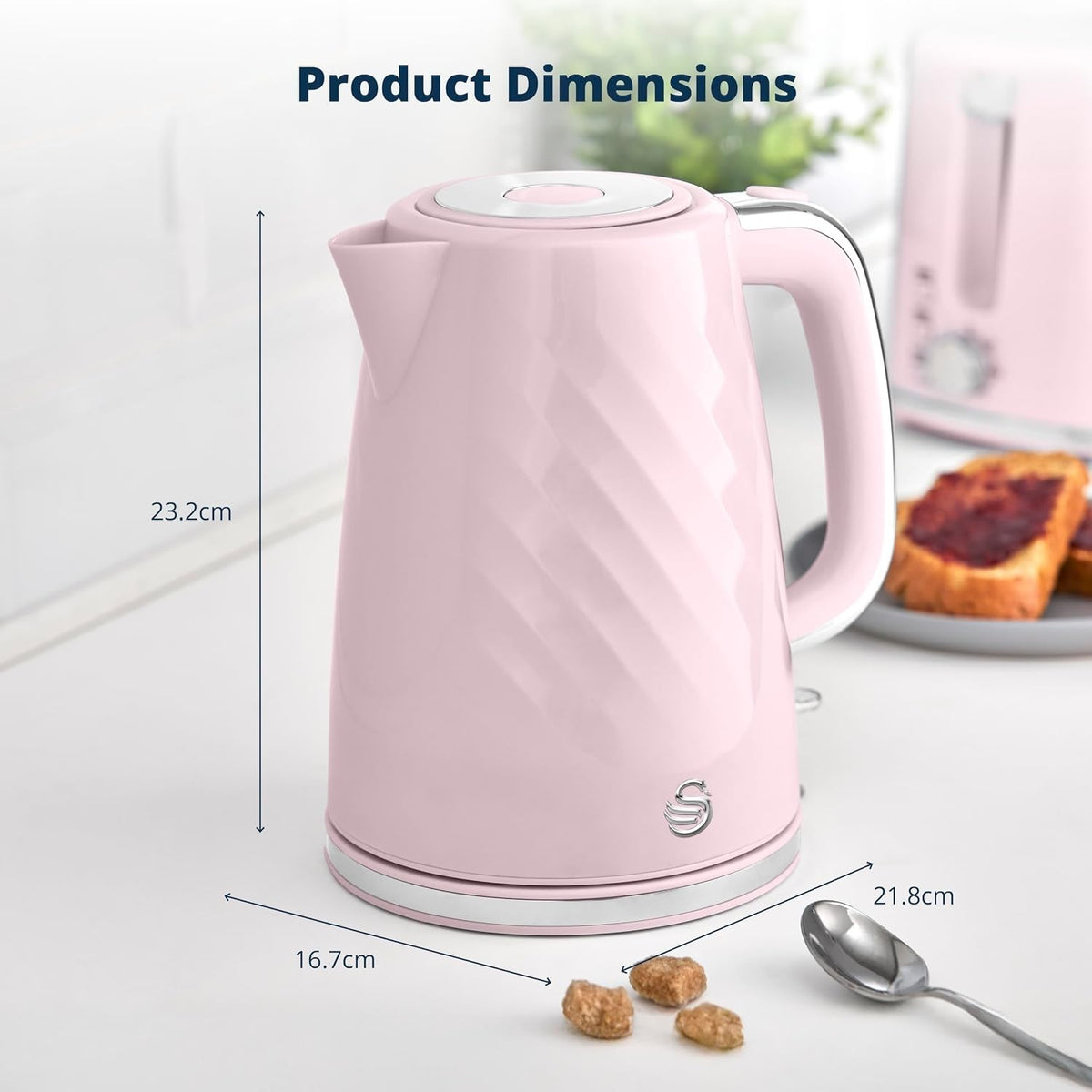 Swan Windsor Pink 1.7L 3kW Rapid Boil Kettle Cordless SK14611PNK Chrome Accents7