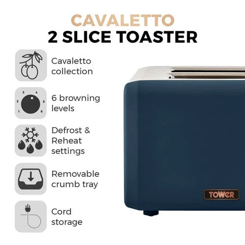 Tower Cavaletto Kettle & 2 Slice Toaster Set Midnight Blue Rose Gold3