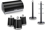Morphy Richards Dimensions  Black Bread Bin Canisters Mug Tree & Towel Pole Set