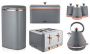 Tower Cavaletto Grey Pyramid Kettle Toaster Breadbin Canisters & 58L Sensor Bin
