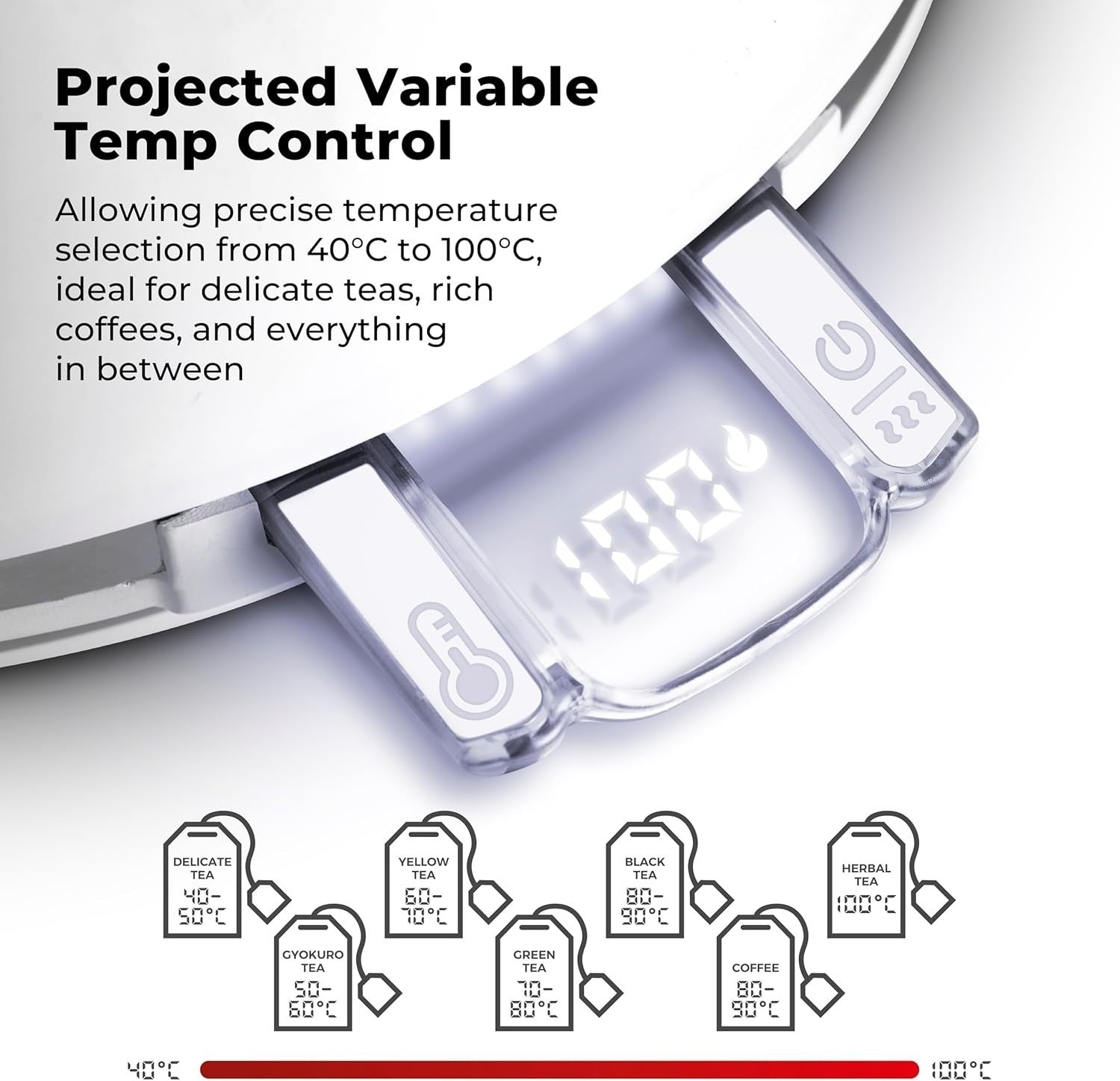 Tower Mirage White Digital Kettle Variable Temperature Control 1.7L T10087WHT3