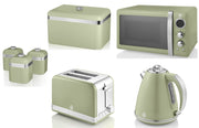 SWAN Retro Green Jug Kettle 2 Slice Toaster Microwave & Kitchen Storage Set of 7