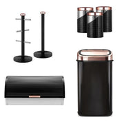 TOWER Linear 58L Sensor Bin Breadbin Canisters Mug Tree & Towel Pole Black & Rose Gold