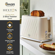 Swan Hexton Cream Kettle 2 Slice Toaster Set Hexagonal Texture Chrome Accents3