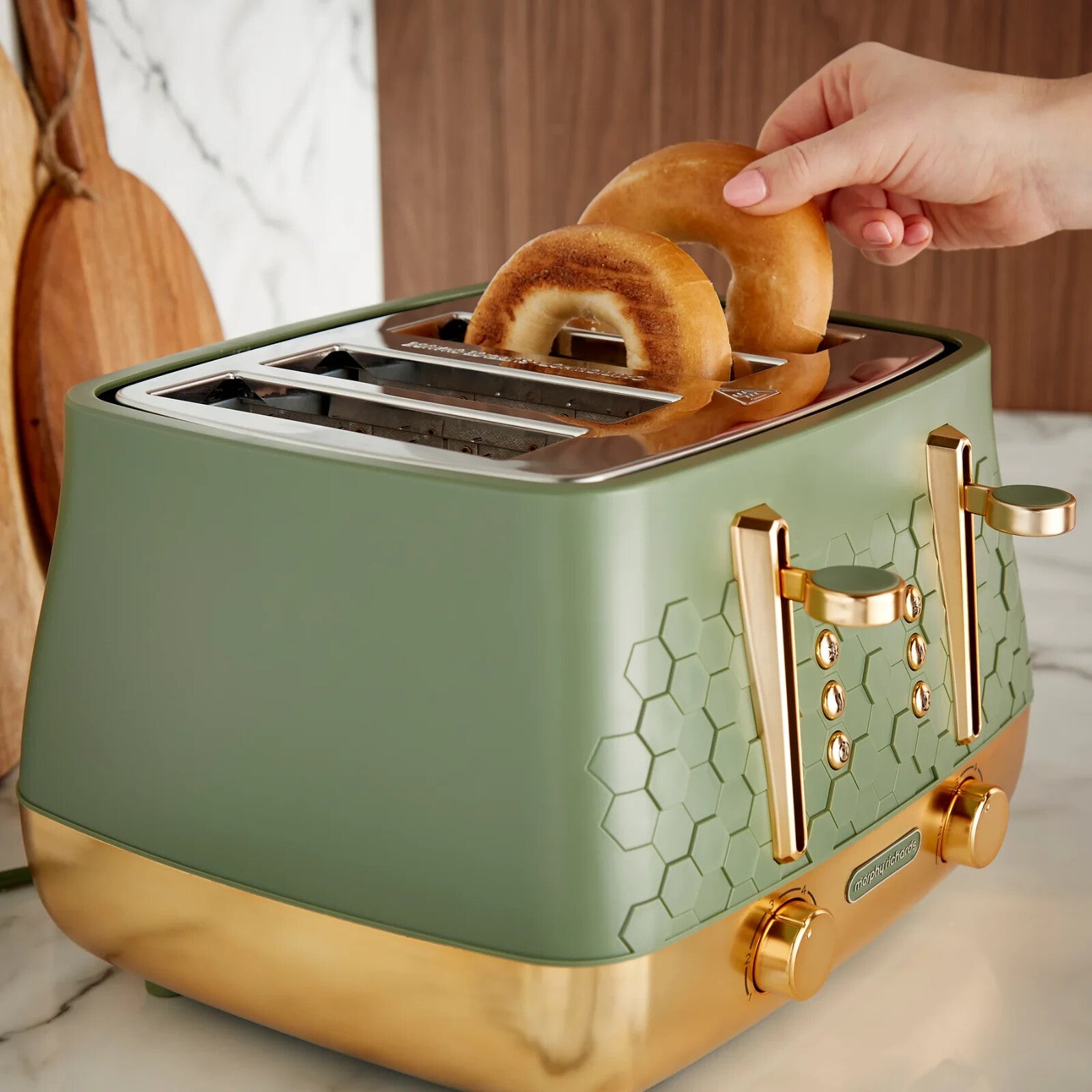 Morphy Richards Cassini 4 Slice Toaster Olivine Green & Gold 2430227
