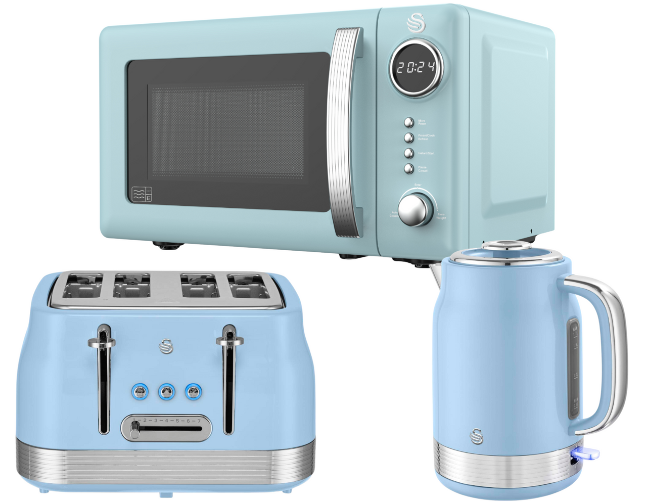 Swan Retro Revive Blue Jug Kettle 4 Slice Toaster Digital Microwave Kitchen Set0