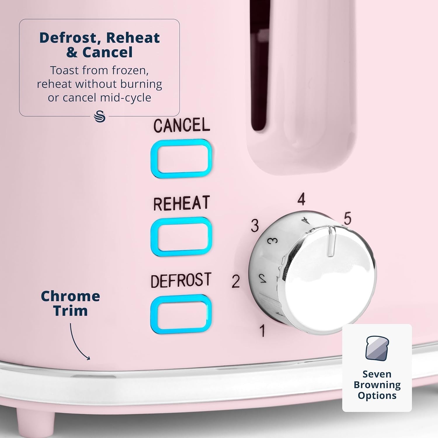 Swan Windsor Pink 1.7L Kettle & 2 Slice Toaster Set with Chrome Accents3