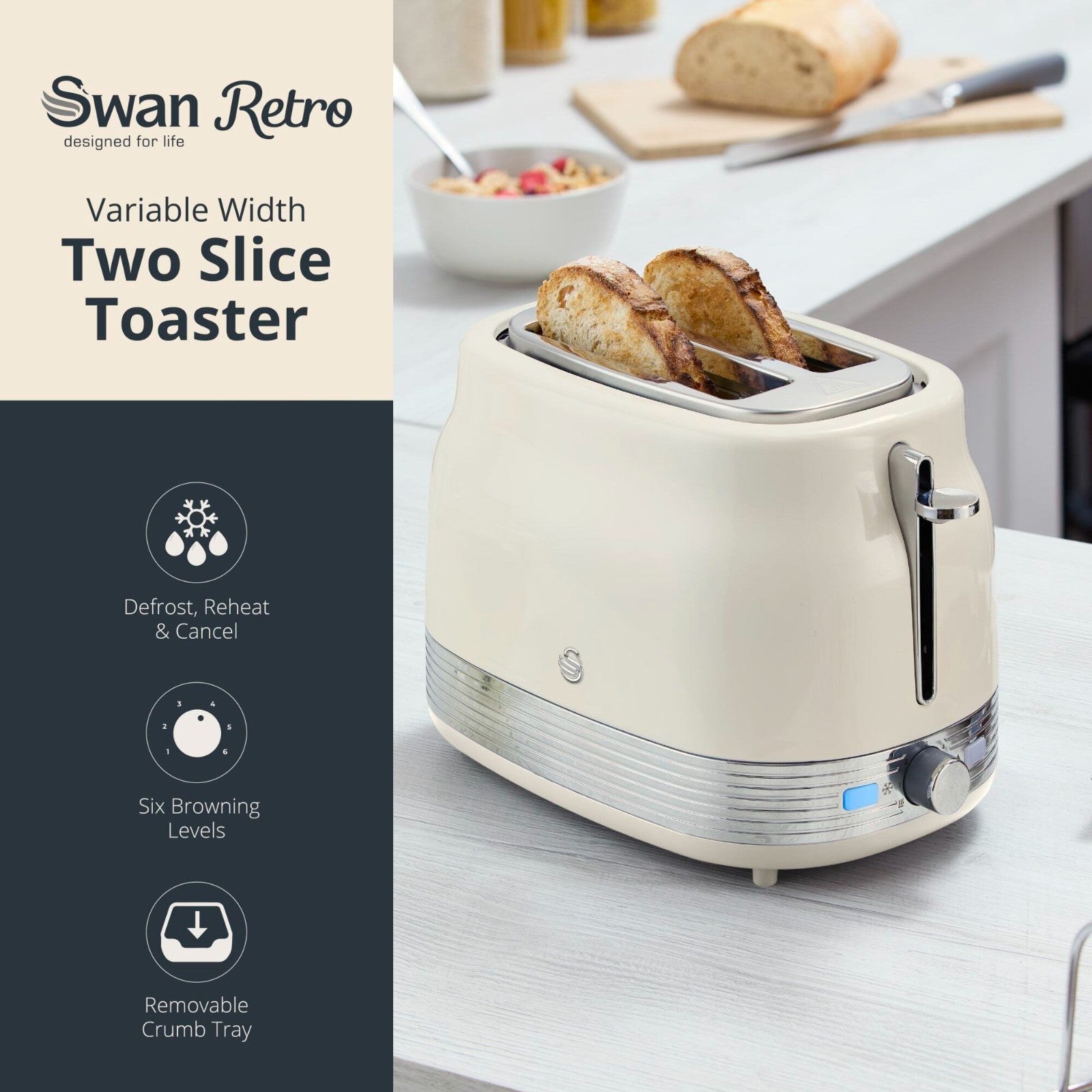 Swan Retro Revive Cream StoveTop Kettle Toaster & Digital Air Fryer Bundle Set2