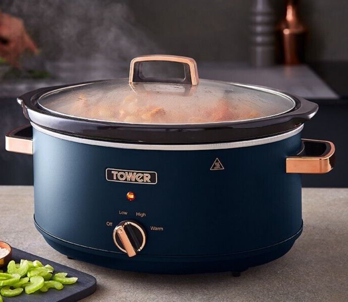 Tower Cavaletto 6.5L Large Slow Cooker Blue & Rose Gold Ultra Energy Efficient
