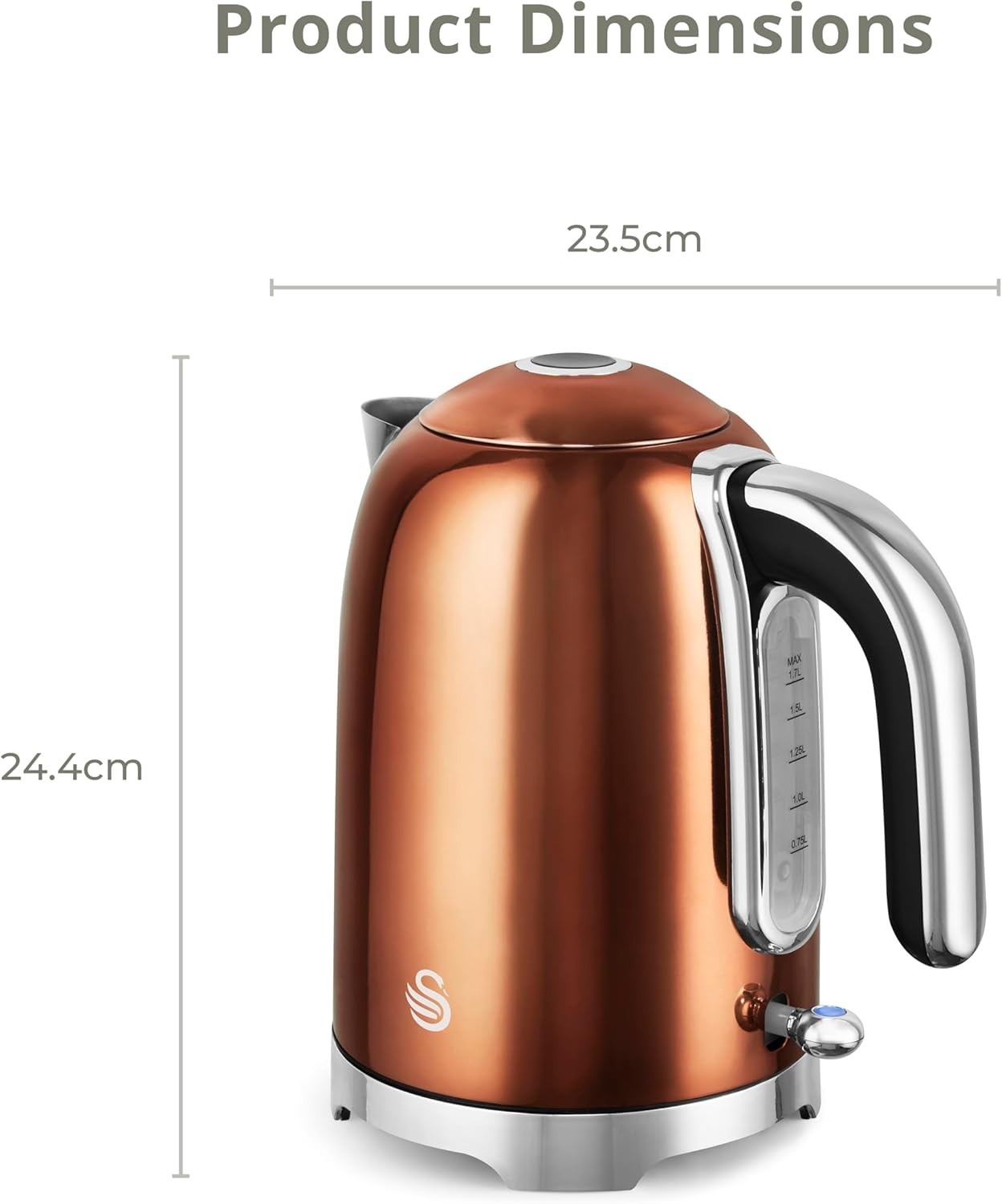 Swan Solace Copper 1.7L Kettle Rapid Boil High Gloss Finish & Chrome Trim7