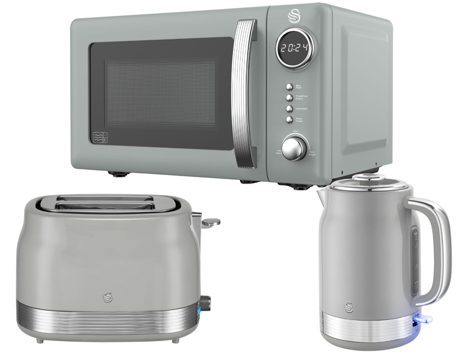 Swan Retro Revive Grey Jug  Kettle 2 Slice Toaster Digital Microwave Kitchen Set0