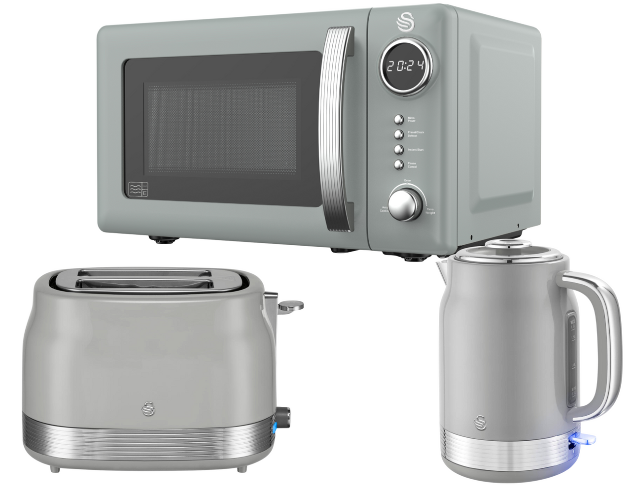 Swan Retro Revive Grey Jug  Kettle 2 Slice Toaster Digital Microwave Kitchen Set0