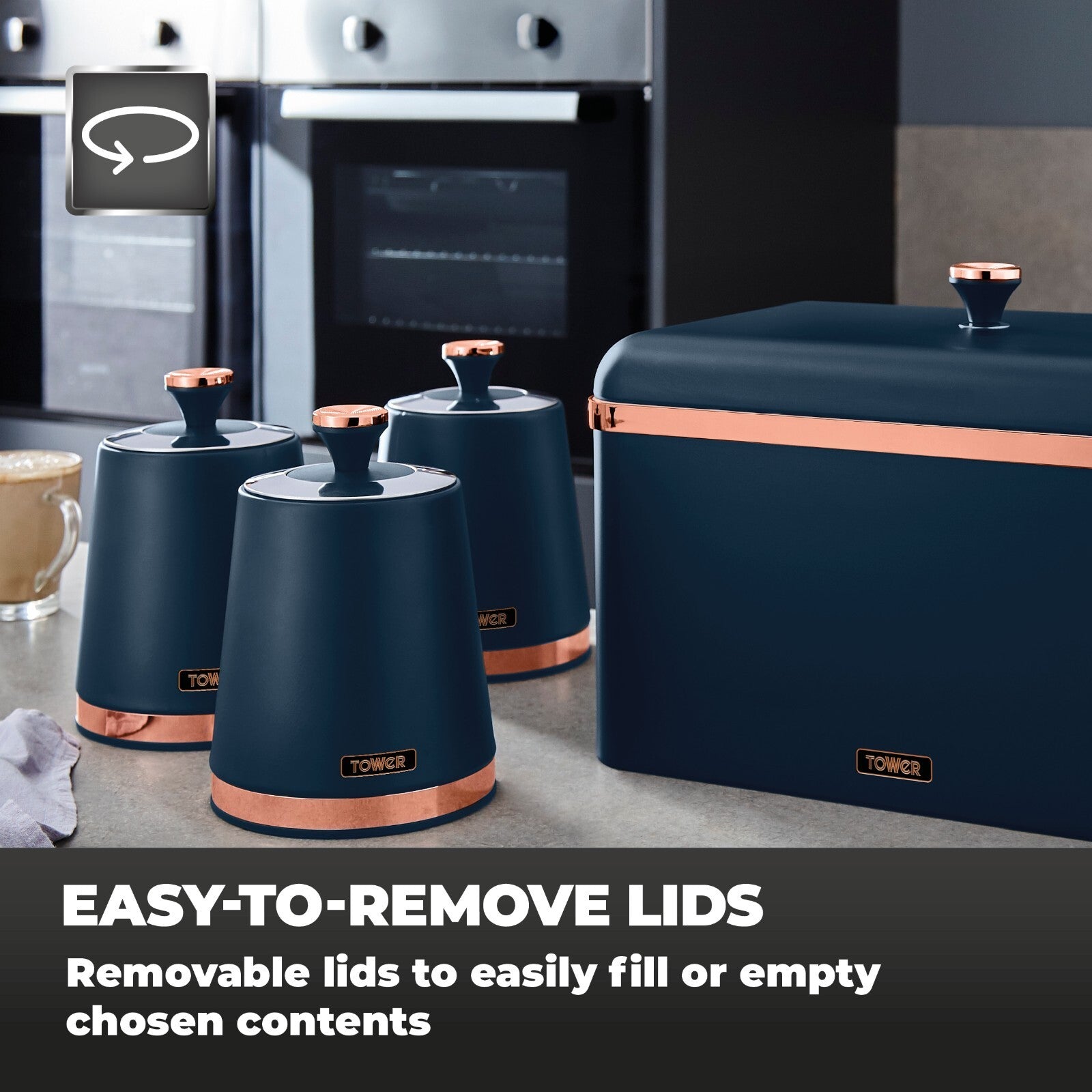 Tower Cavaletto Blue Bread Bin Canisters Kitchen Roll Holder Kitchen Storage Set1