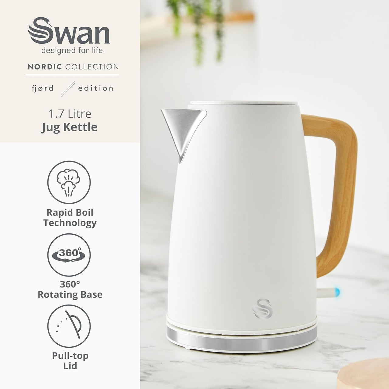 Swan Fjord White Jug Kettle Toaster plus Nordic Microwave Breadbin Canisters Set1