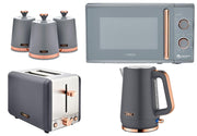 Tower Cavaletto Grey Jug Kettle 2 Slice Toaster Microwave Canisters Kitchen Set0